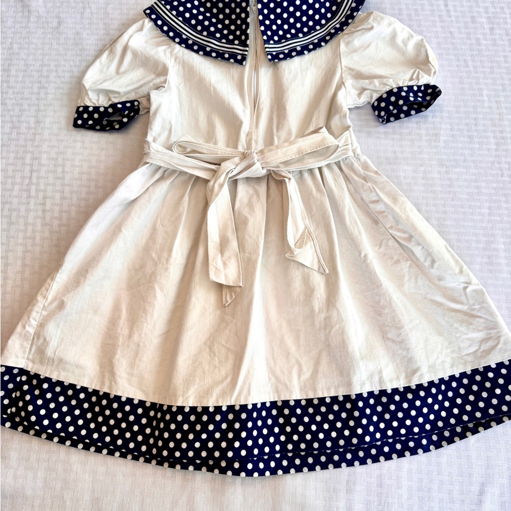Allison Ann Vintage Sailor Dress Girls 6Y White‎ Navy Polka Dot Anchor Buttons - Picture 4 of 12